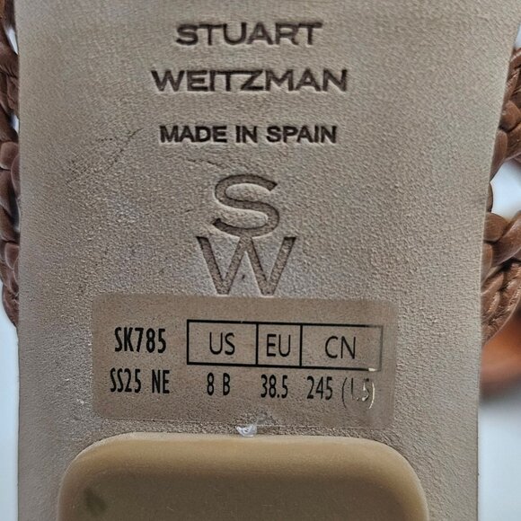 Stuart Weitzman Thea Sandal Womens 8 Tan Woven Leather Flat Summer Designer - Picture 13 of 14